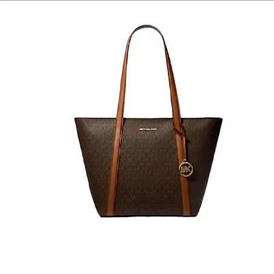 Michael Kors Brown Monogram Tote Bag - Genuine Leather Trim