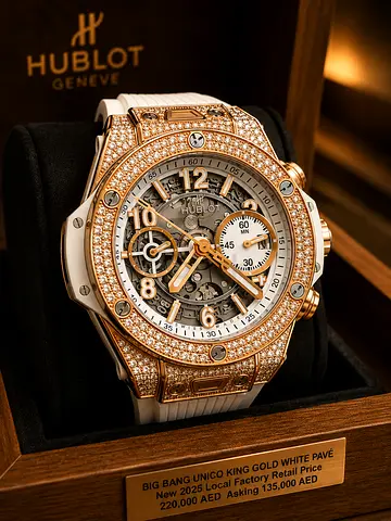 Hublot Big Bang Unico King Gold White Pavé - 2025 Model, New retail price 220,000 Aed