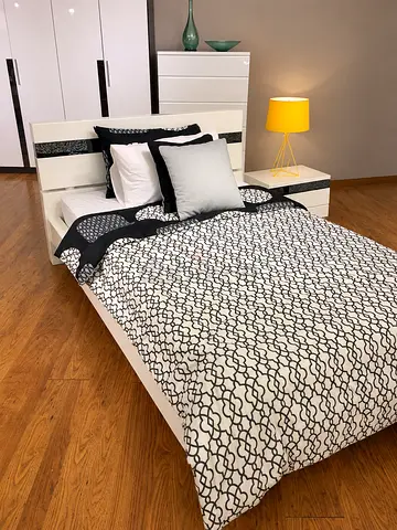 White Double/full Bed Frame with Matching Nightstand and Mattress