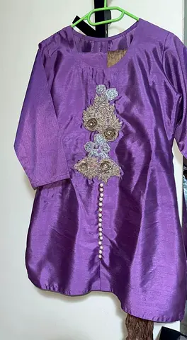 Pakistani/Indian party-wear Raw Silk 3pc, customized from Allechant brand - Purple
