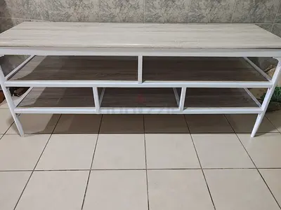 TV Unit with White Metal Frame and Wood Finish