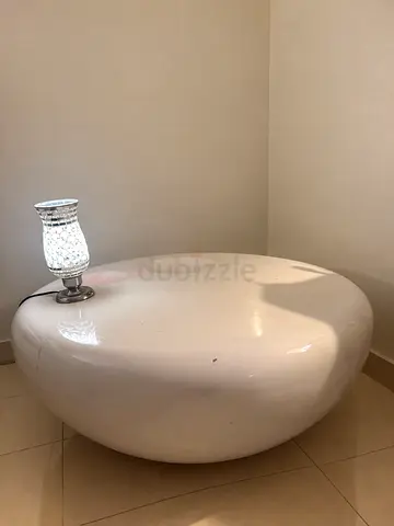 White glossy pebble coffee table - modern low table