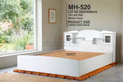White Wooden Storage Bed with Headboard Shelves - King Size