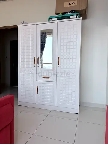 White 3-Door Wardrobe with Mirror — Good Condition