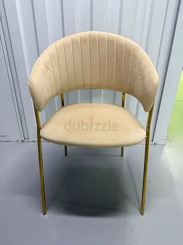 Beige Velvet Dining Chair with Gold Legs