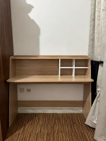 Compact wooden study desk with shelving - good condition