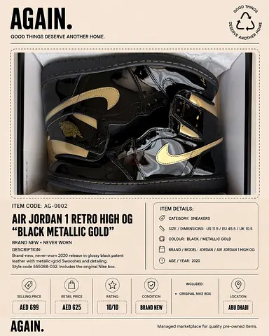 Air Jordan 1 Retro High OG “Black Metallic Gold”