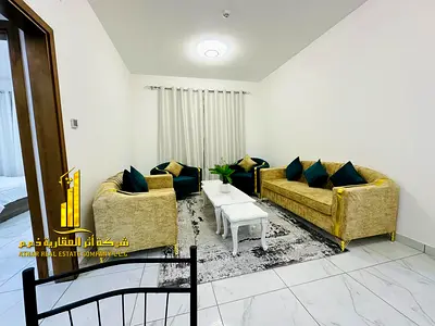 Luxury apartment, second occupancy, one bedroom, living room with open balcony. Ajman, Al Nuaimiya 2. Fully furnished for monthly rent.