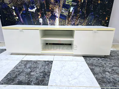 Modern White Glossy TV Unit with Storage Cabinets