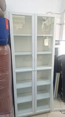 White Glass Door Display Cabinet / Bookshelf - Good Condition
