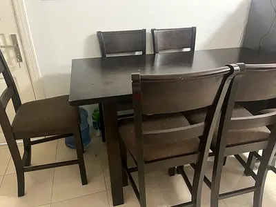 Solid Dark Wood 6-Seater Dining Table with Chairs - Good Condition