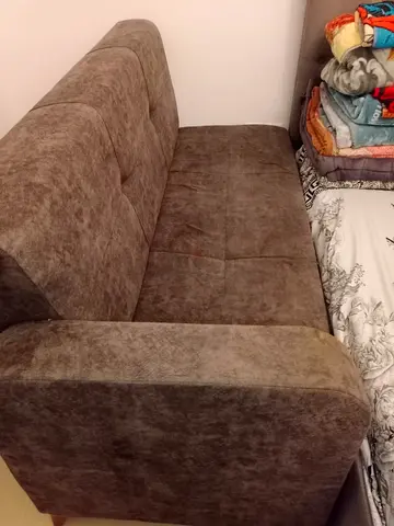 Compact 2-Seater Brown Fabric Sofa - Good Condition