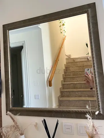 Large Decorative Wall Mirror with Textured Silver Frame