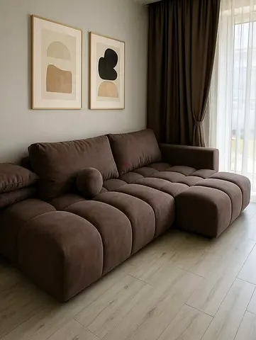 Modern Brown Tufted L-Shaped Sofa