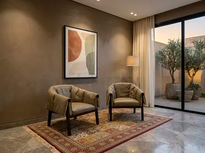 Ligne Roset Pair of modern leather accent chairs