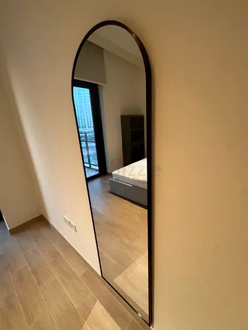 Full-Length Arched Wall Mirror with Slim Black Frame