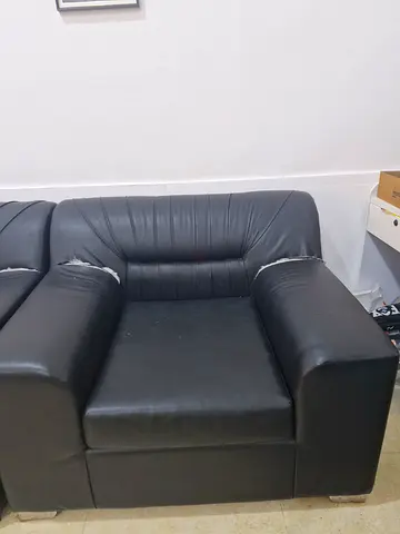 Black Faux Leather Armchair and Sofa Set
