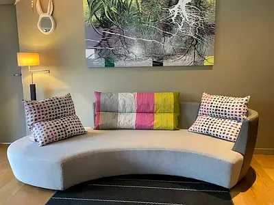 ROCHE BOBOIS Reportage four seater sofa designer luxury Italian leather and fabric L262 H68 W132 cm
