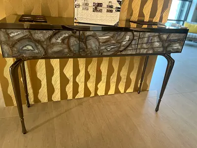 Slim Console Table with Agate-Style Front and Metal Legs