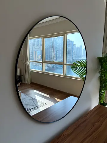 Large Round Wall Mirror with Slim Black Frame – Great Condition