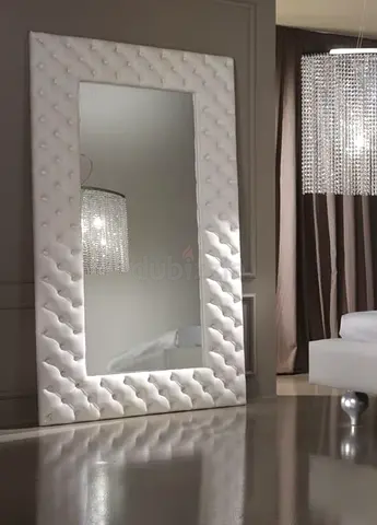 THE ONE Genunine Leather White Chesterfield Mirror Full Size floor based white Marina Home Timothy