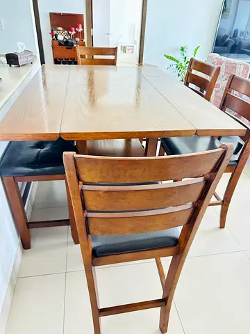 ⁠Solid Wood Counter-Height Dining Table Set with Drop Leaf, Storage &