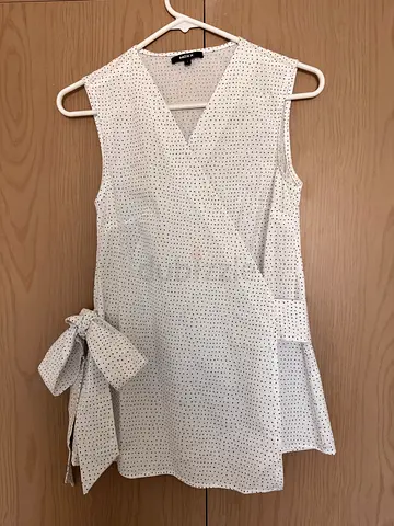 Mexx White Polka Dot Wrap Top with Side Tie - Size S