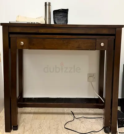 Dark Wood Console Table with Drawer — Compact Hallway Table