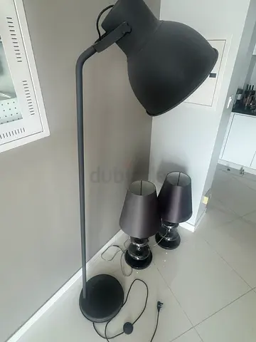 Black floor lamp with two matching table lamps - modern set
