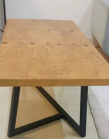 Solid Wood Coffee Table with X-Base Metal Legs
