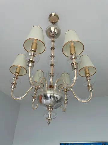 Modern 6 Light Glass Chandelier with Fabric Shades