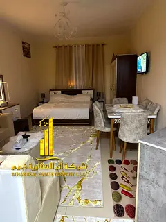 Furnished studio with semi-separate kitchen and open view for monthly rent – Al Jurf 2, Ajma