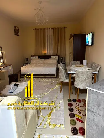 استوديو مطبخ شبة منفصل اطلالة مفتوحة بعجمان - الجرف2 - ابراج الياسمين بالقرب من جامعة عجمان مفروش للايجار الشهرى