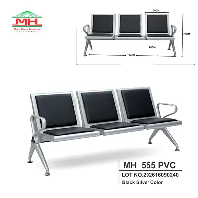 MH 555 PVC 3-Seater Waiting Room Bench - Black/Silver