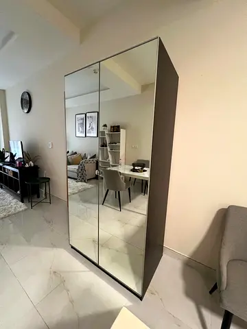 Two-Door Mirrored Wardrobe - Modern dark brown Finish, Good Condition