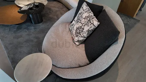 Round Modern Lounge Chair with Cushions and Side Table - Good Condition