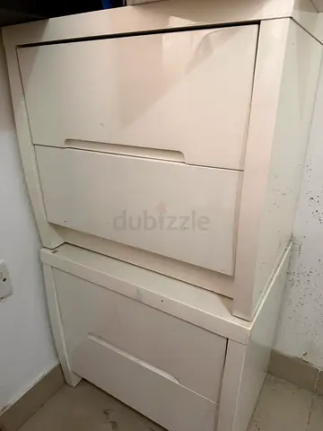 White bedside table / nightstand with two drawers - used