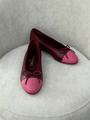 Chanel Burgundy & Pink Cap-Toe Leather Ballet Flats, Size 38 (EU)
