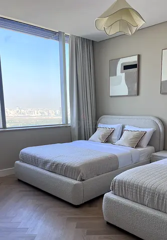 Modern upholstered Queen size bed (Menlo bed - Pan Home) in excellent condition; mattress included