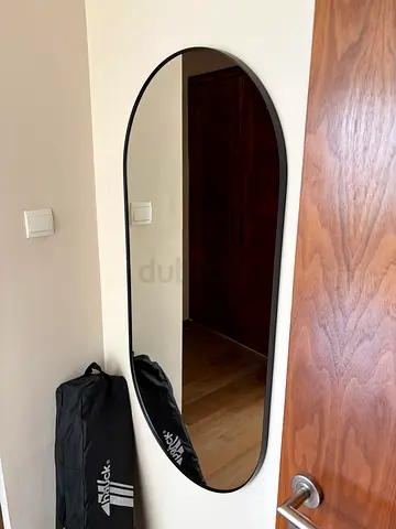 Large Oval Wall Mirror with Slim Black Frame - Good Condition