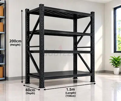 Heavy Duty 4-Tier Metal Storage Rack 150cm x 60cm x 200cm - Black