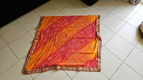Handmade Small Vintage Indian Rug / Throw - Orange & Red