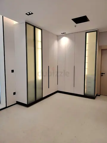 Built-in Corner Wardrobe with Frosted Glass Panels - Modern, White Finish