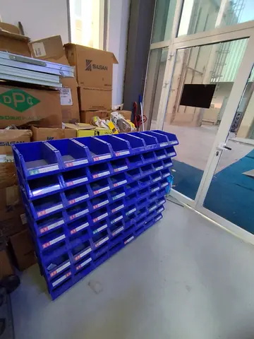 Blue Plastic Parts Storage Bin Rack -  Compartments