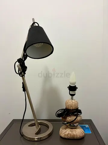 Pair of desk (IKEA) /table lamps - one metal adjustable and one decorative ceramic base