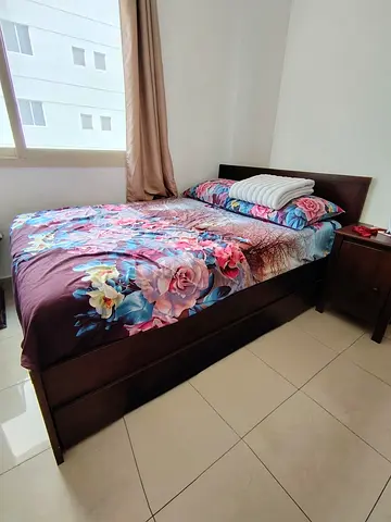 Dark Wood queen size Bed with mattress and Storage Drawers - Good Condition
