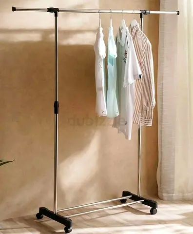 Adjustable Stainless Steel Clothes Rail on Wheels - Single Rail Garment Rack