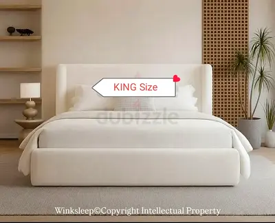 Modern Design Luxury King Size Fabric Bed with Spring Mattress