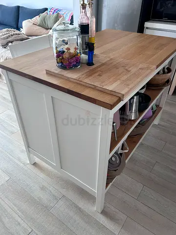 IKEA kitchen island with storage and butcher block top - good condition