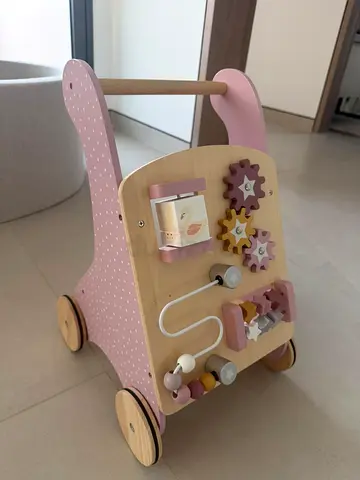 Wooden Pink Baby Walker with Activity Panel - Good Condition